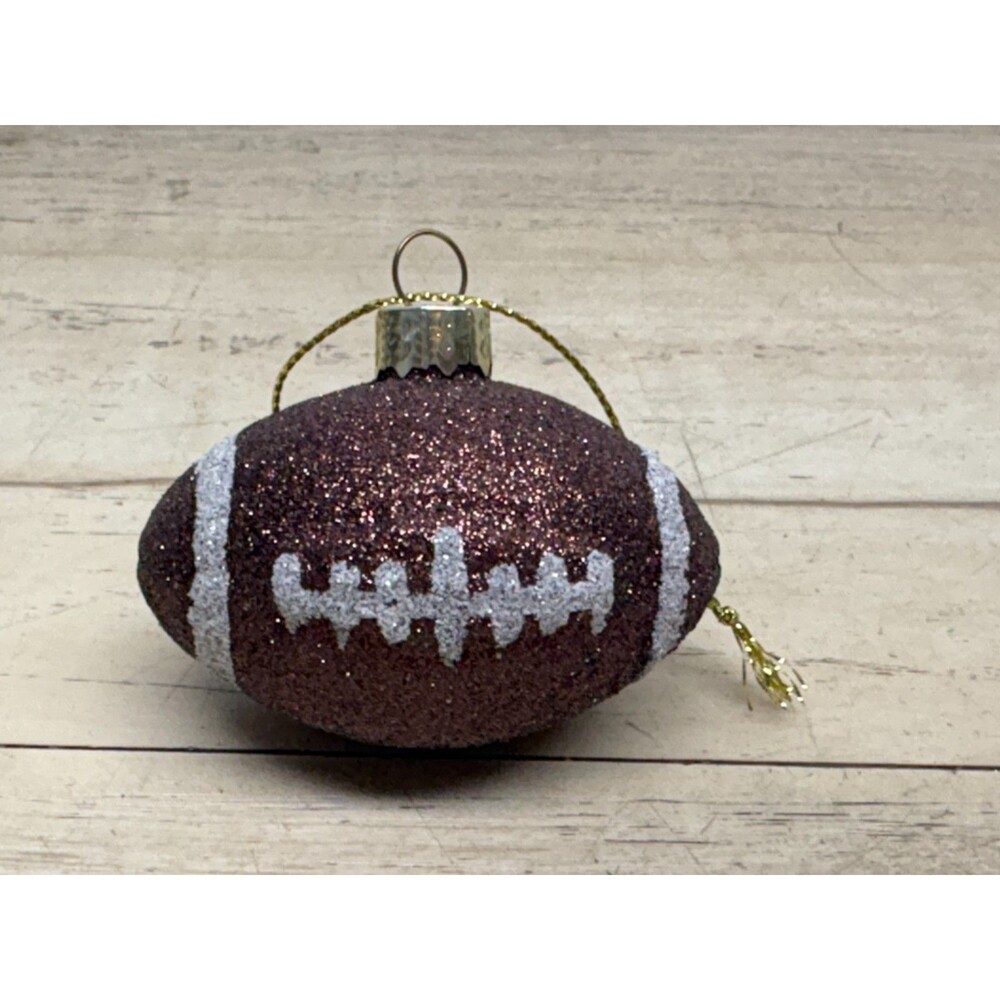 Football Brown Glitter Christmas Ornament